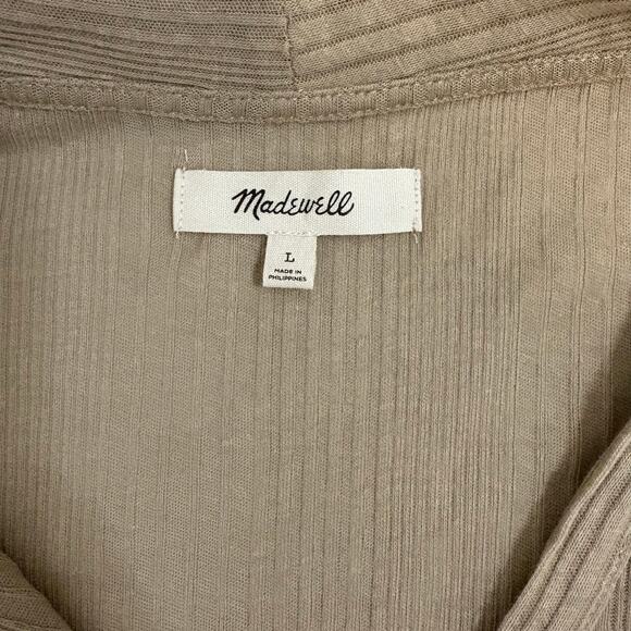 Madewell‎ Drill Khaki Ribbed Button-Up Long Sleeve Collared Top Shirt - Large - Picture 4 of 5